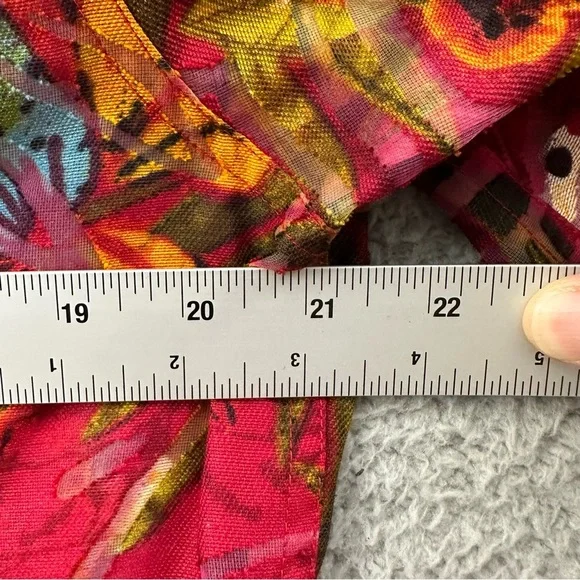 Chico's Long Sleeve Floral Button Up Linen Blend Tropical Artsty Red Women's 2 L - Picture 6 of 8